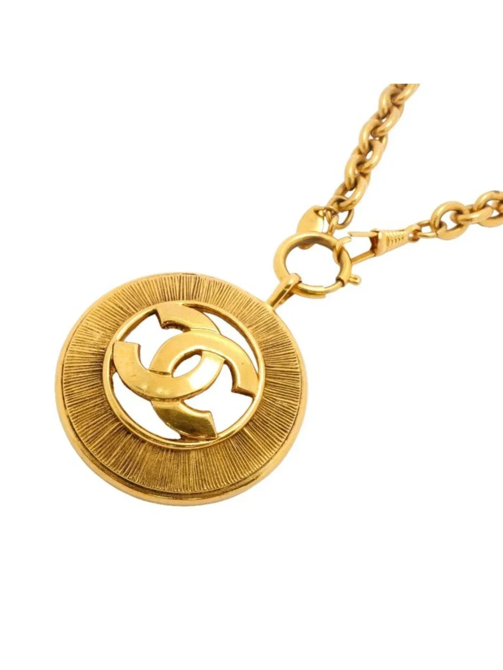 Chanel Necklace Vintage CC Logo Round Circle Gold Plated